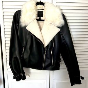 White Faux Fur lined Motorcycle jacket